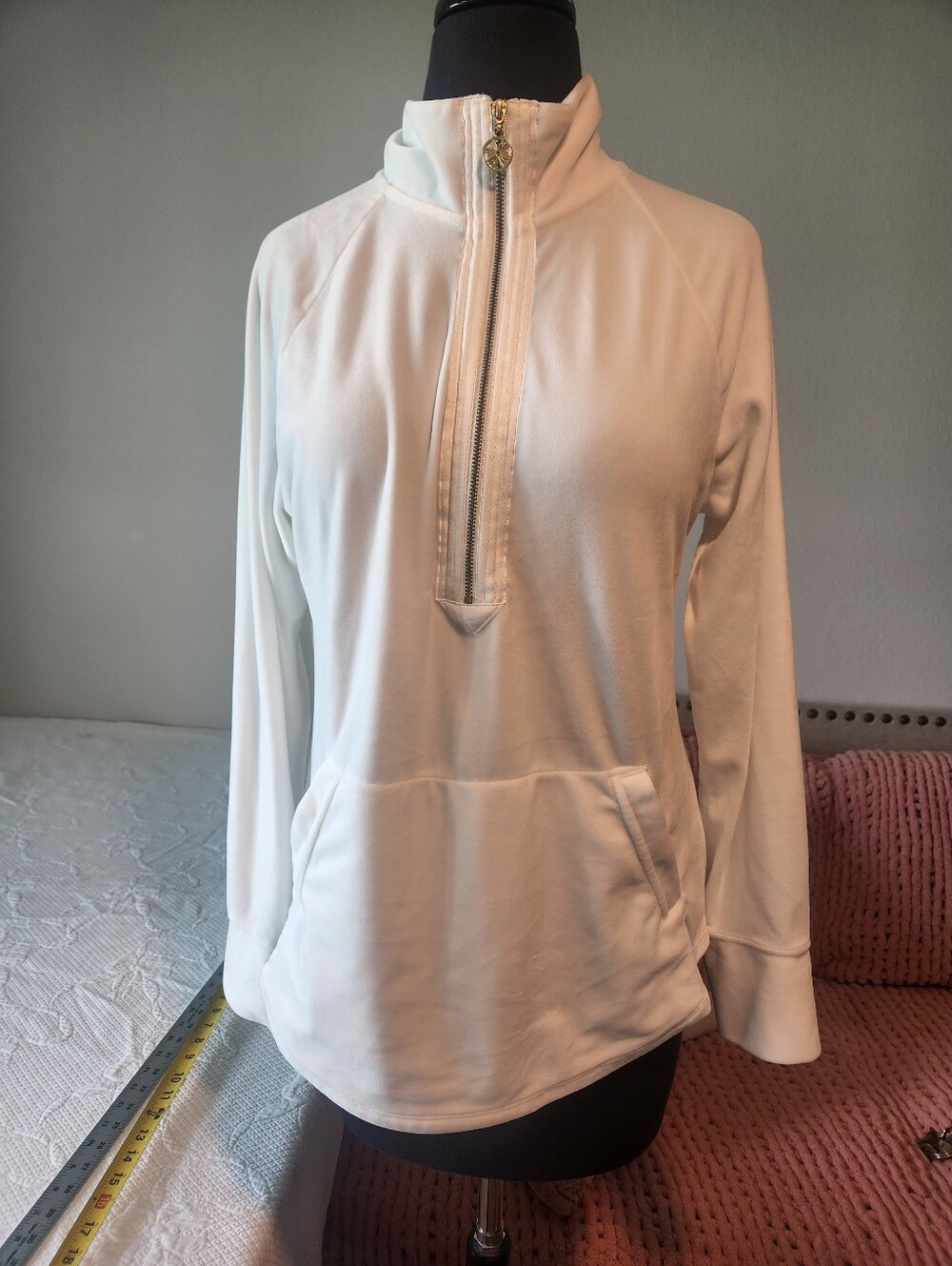 Lilly Pulitzer White Quarter-Zip Pullover with Gold Zipper